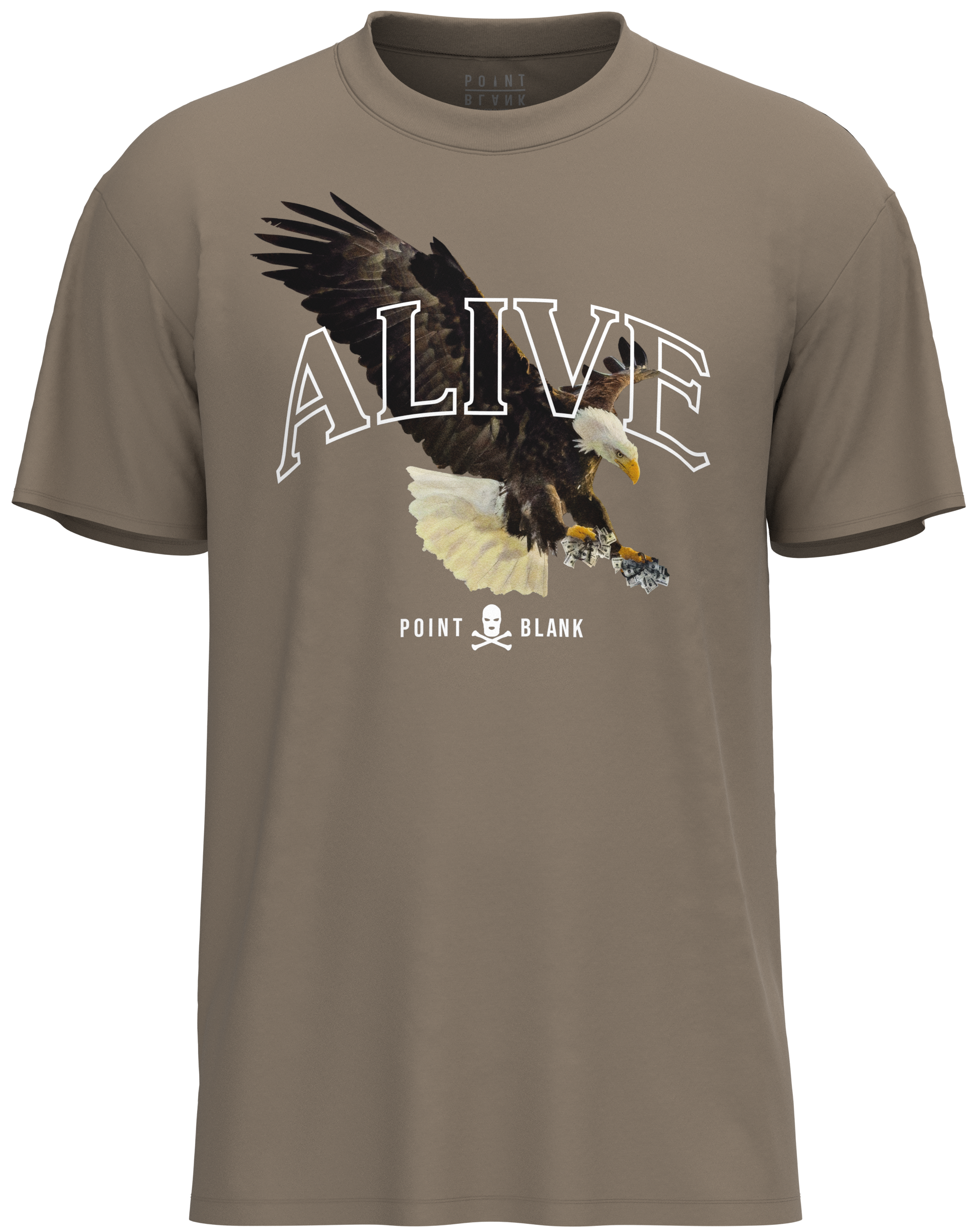 Point Blank Clothing Alive T-Shirt, Dust, Front Side