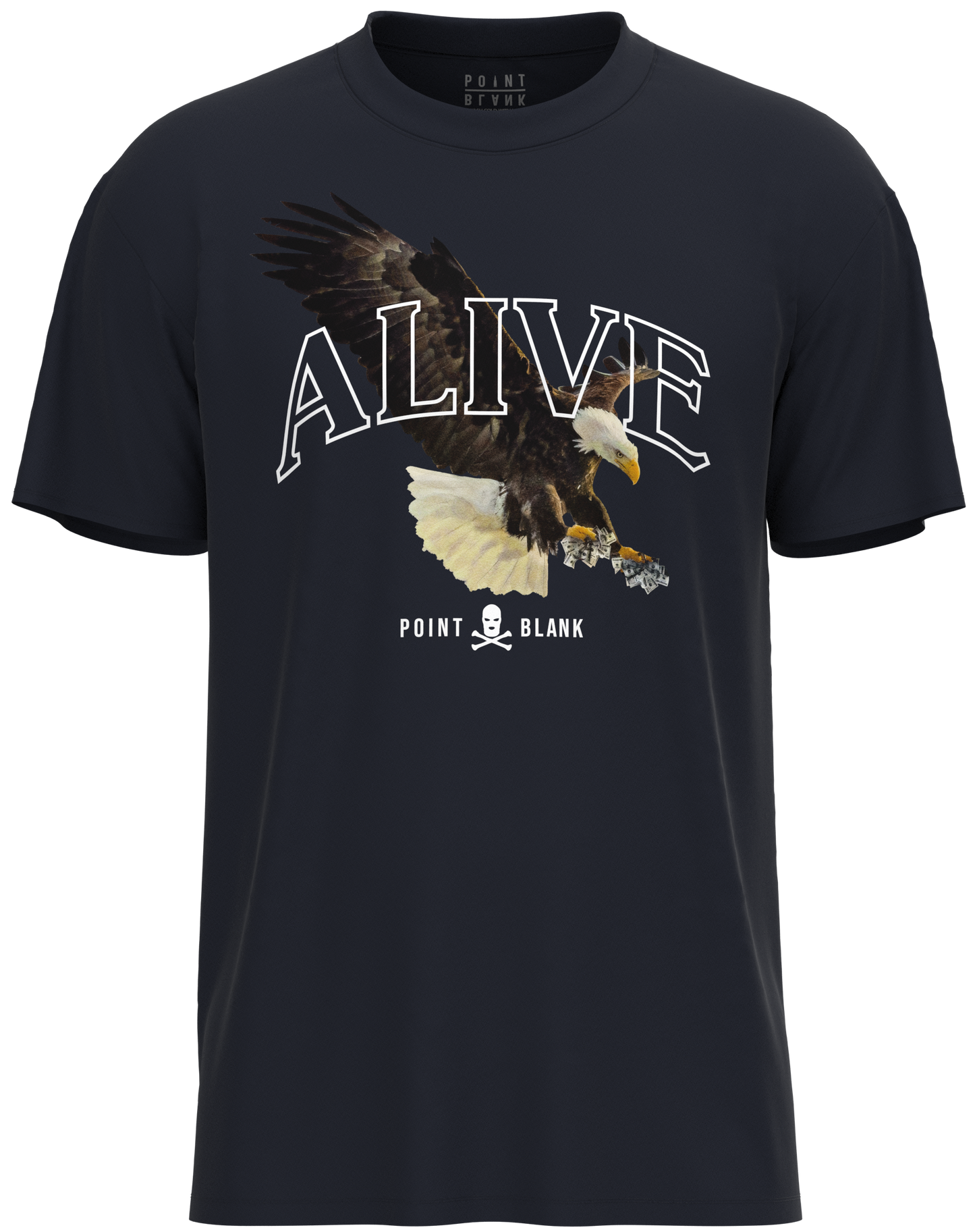 Point Blank Clothing Alive T-Shirt, Navy Blue, Front Side