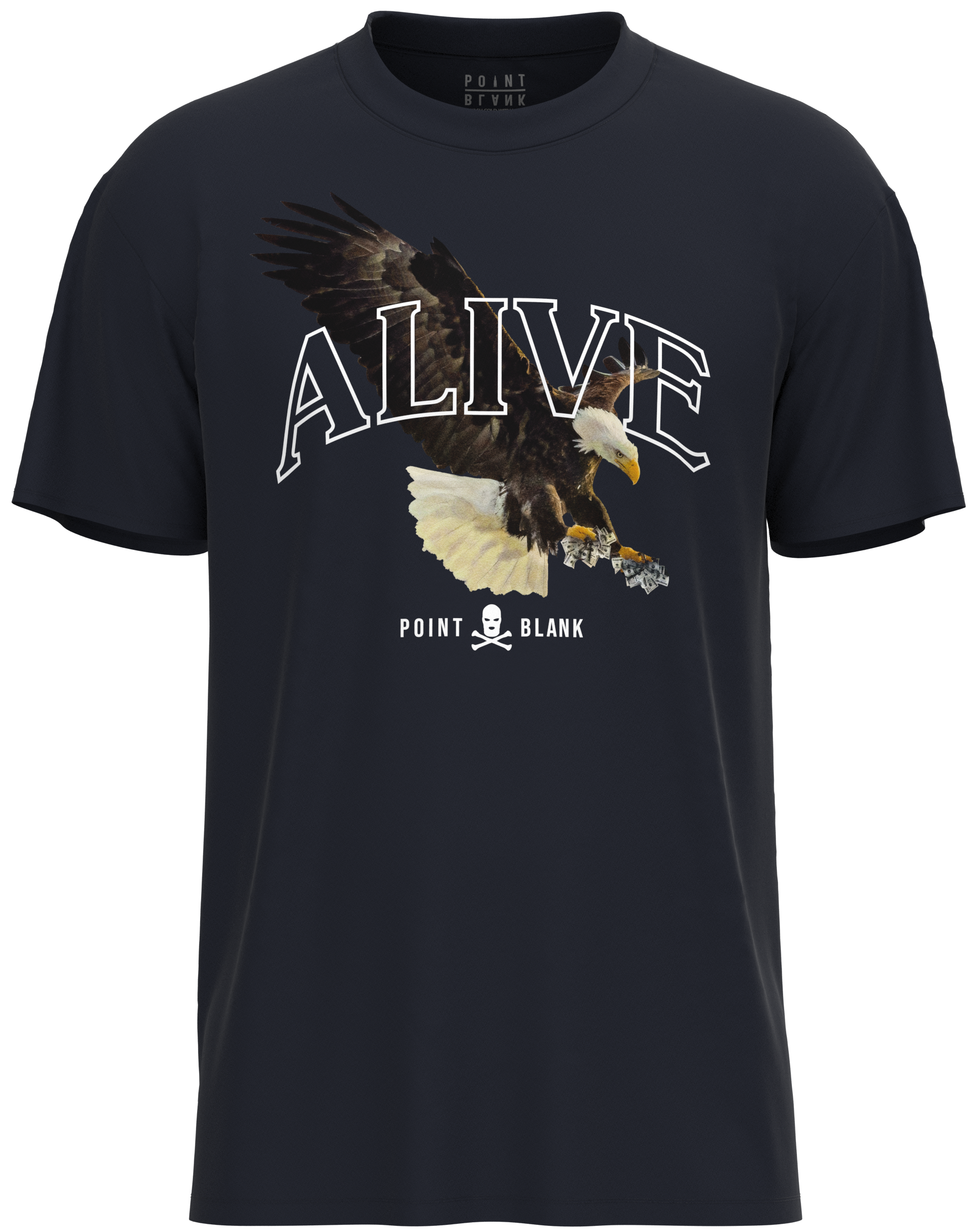 Point Blank Clothing Alive T-Shirt, Navy Blue, Front Side