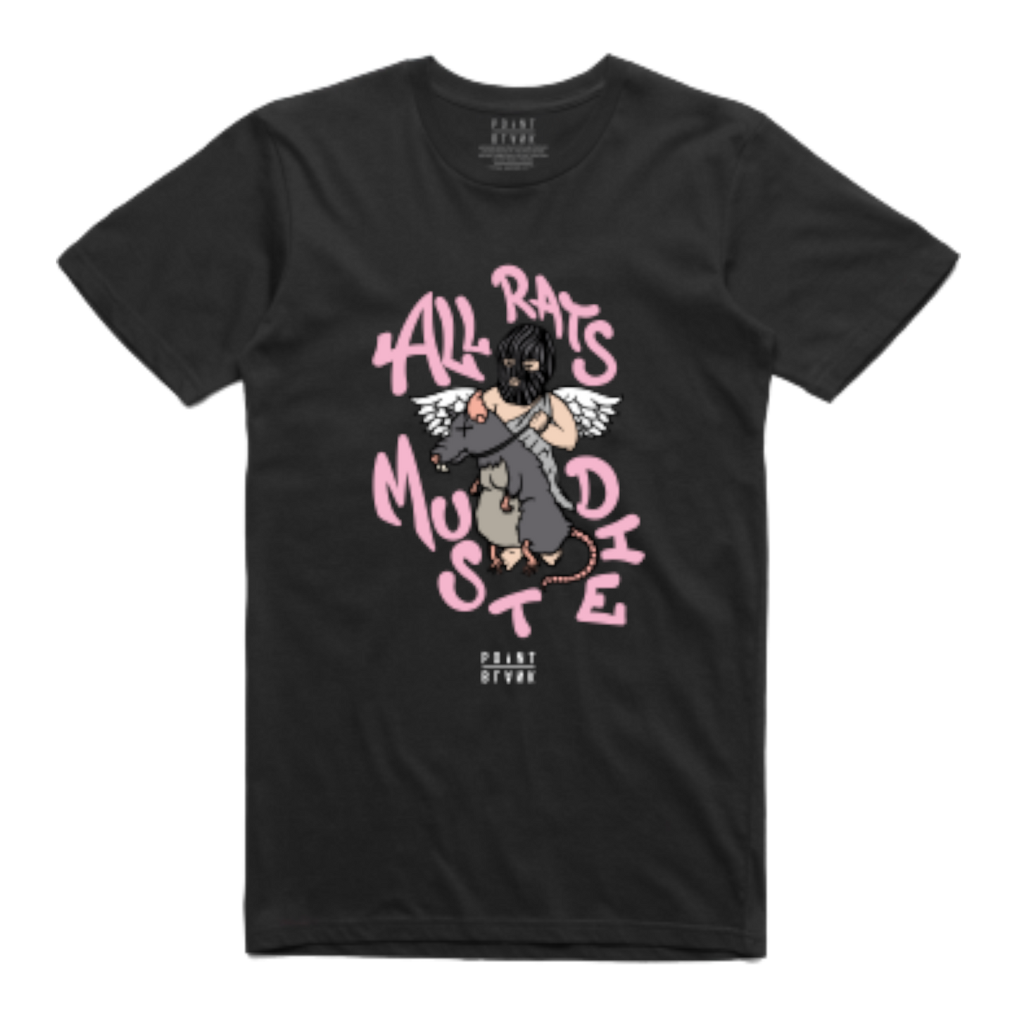 Point Blank Clothing All Rats Must Die T-Shirt, Black/Pink, Front Side