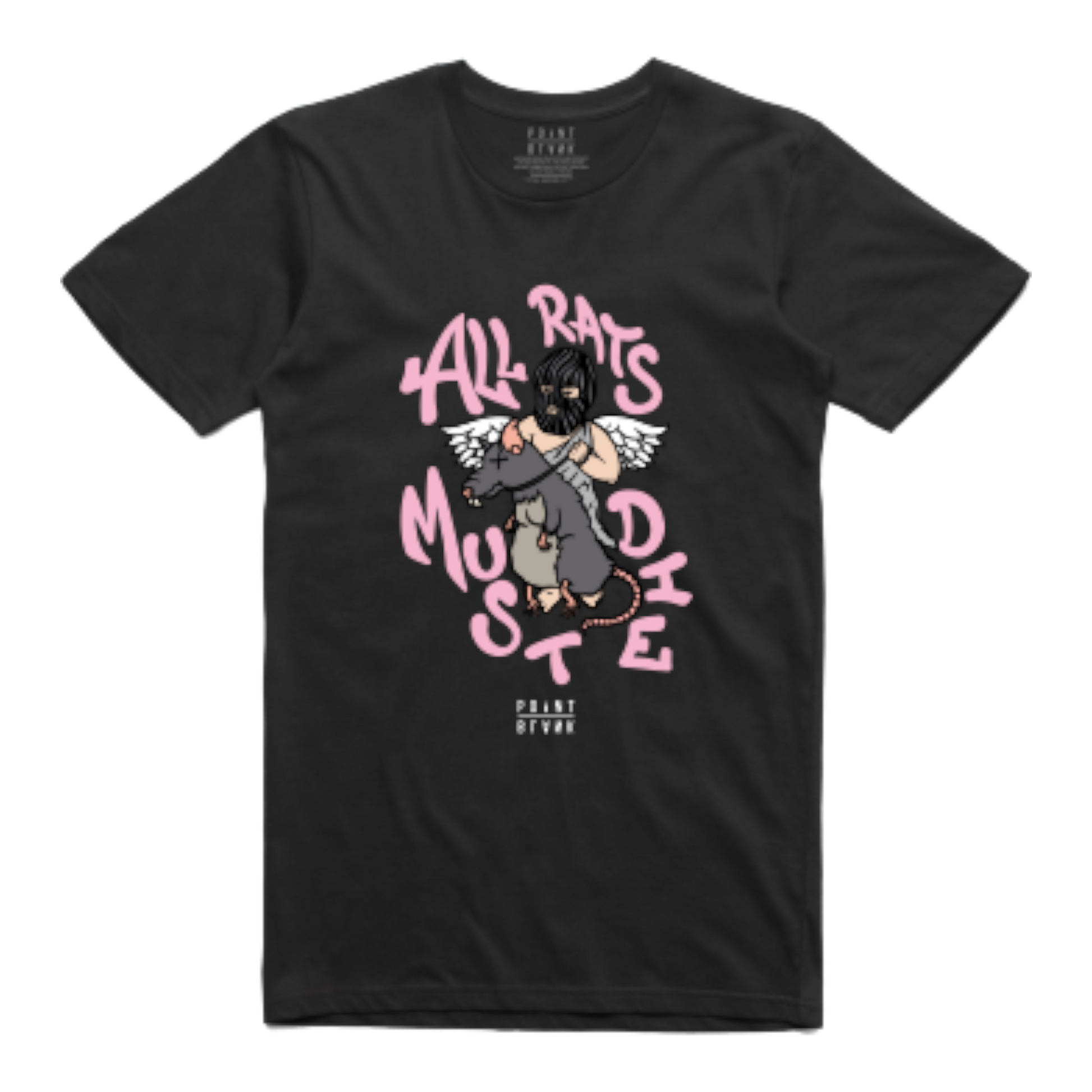 Point Blank Clothing All Rats Must Die T-Shirt, Black/Pink, Front Side