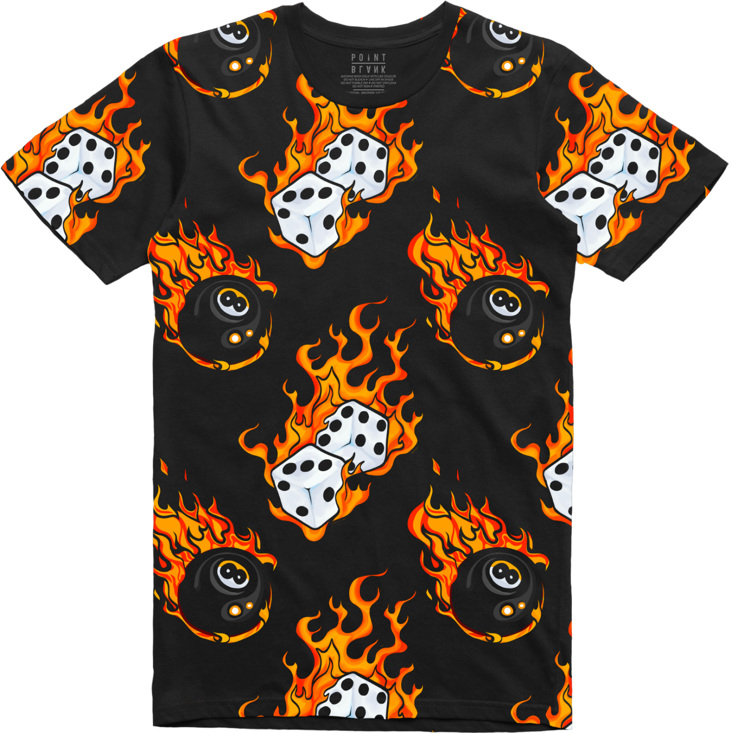 Flames All-Over Print T-Shirt - Black