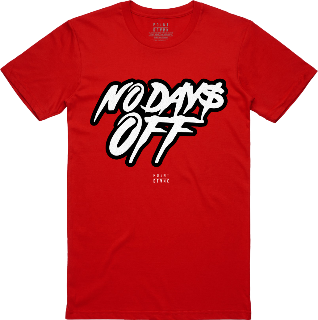 No Days Off T-Shirt w/ Chenille Patch - Red / White