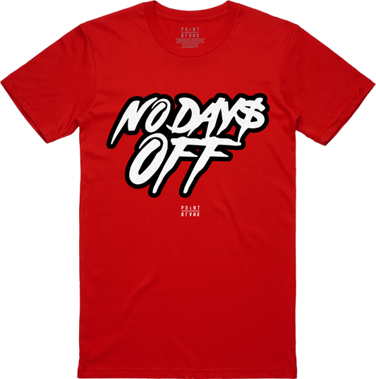 No Days Off T-Shirt w/ Chenille Patch - Red / White