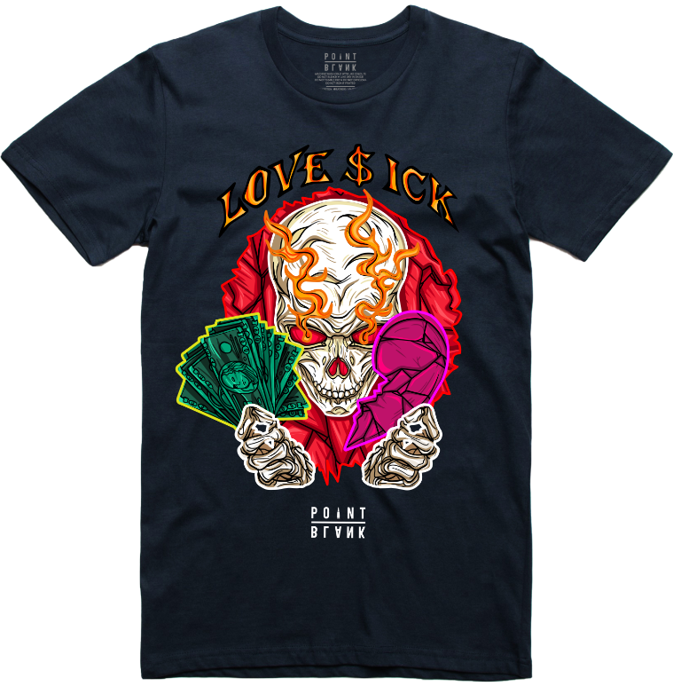 Love Sick Skull T-Shirt - Navy Blue