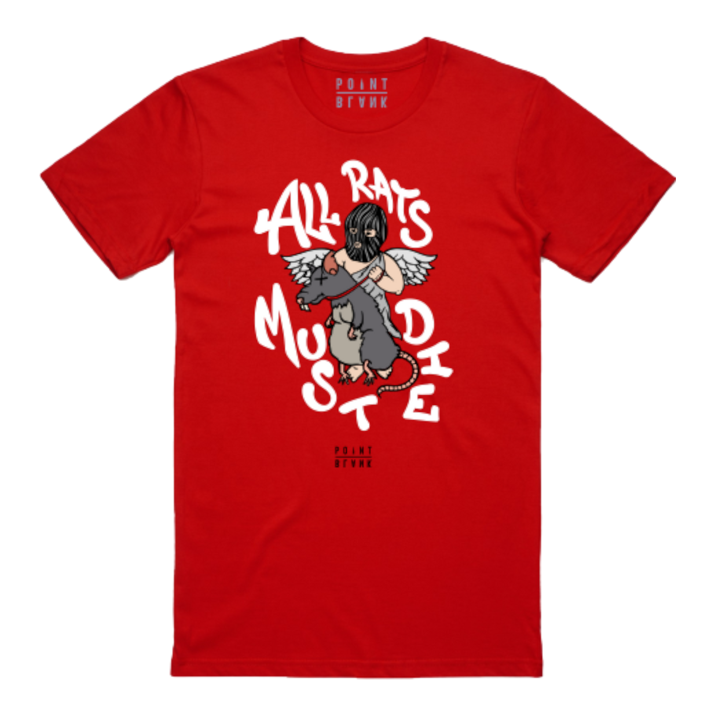 Point Blank Clothing All Rats Must Die T-Shirt, Red, Front Side