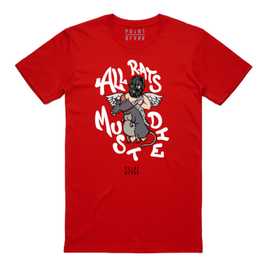 Point Blank Clothing All Rats Must Die T-Shirt, Red, Front Side