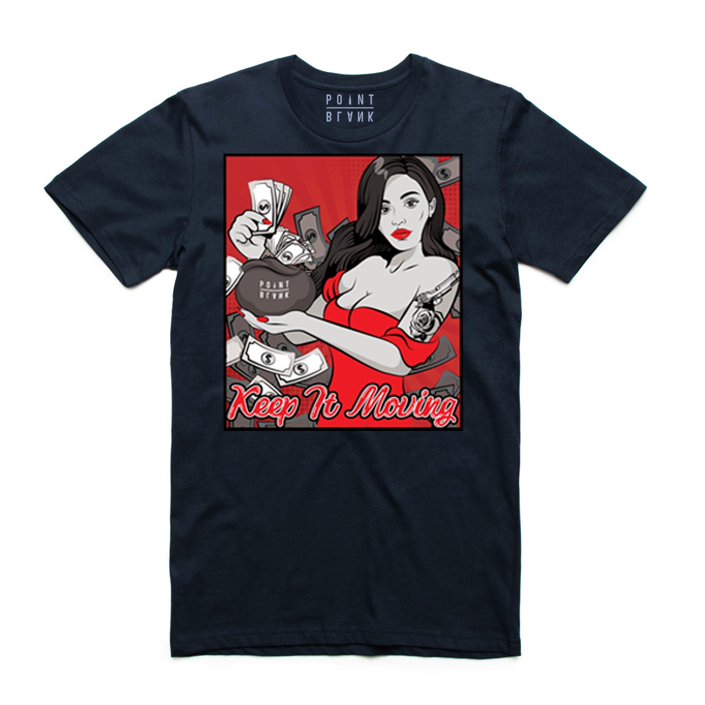 Keep It Moving Pop Art T-Shirt - Navy Blue