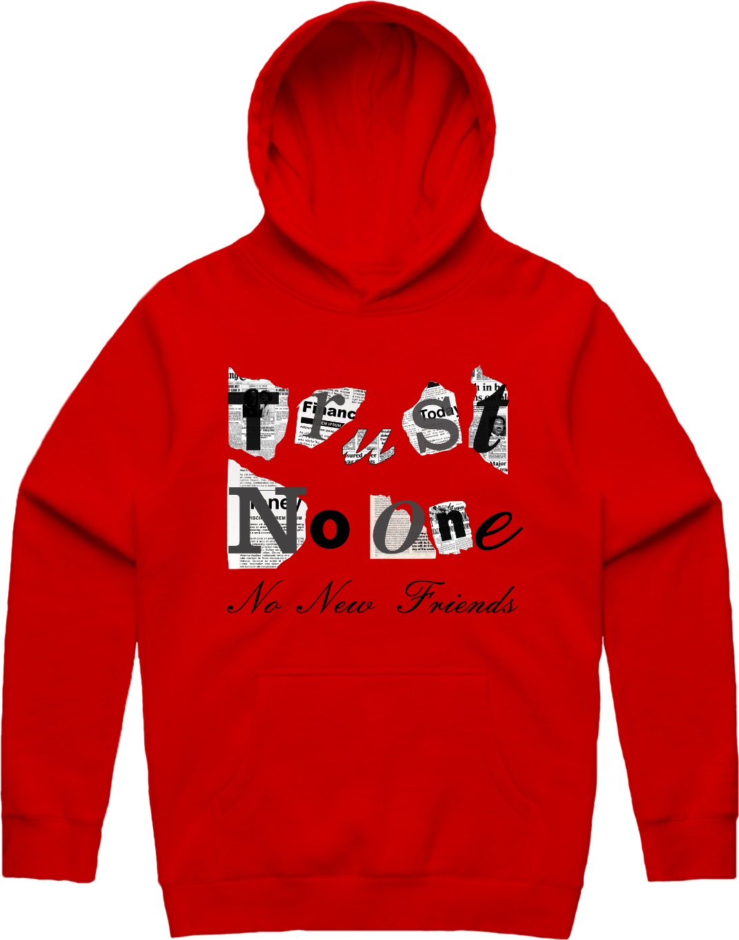 Trust No 1 Ransom Note Hoodie Red Gray