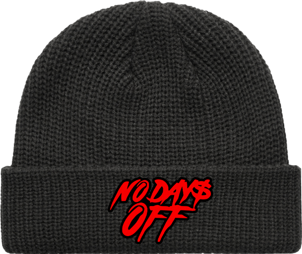 No Days Off Beanie w/ Chenille Patch - Black / Red