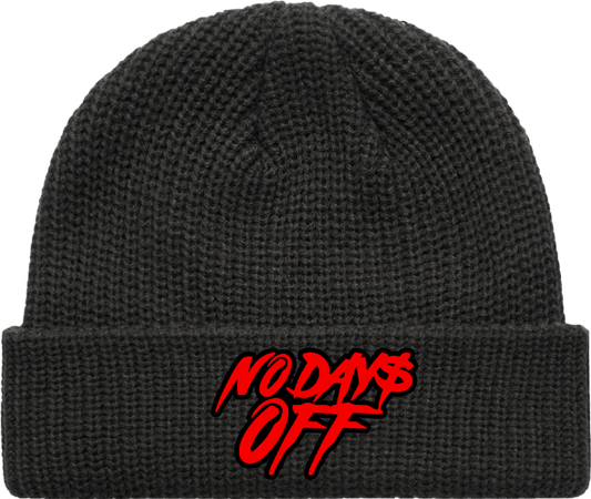 No Days Off Beanie w/ Chenille Patch - Black / Red