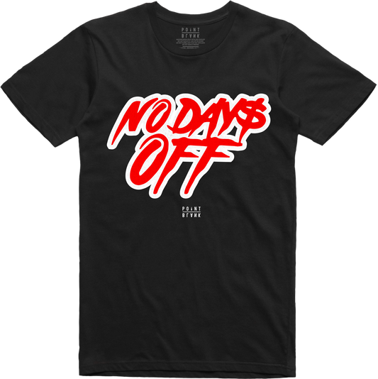 No Days Off T-Shirt w/ Chenille Patch - Black / Red