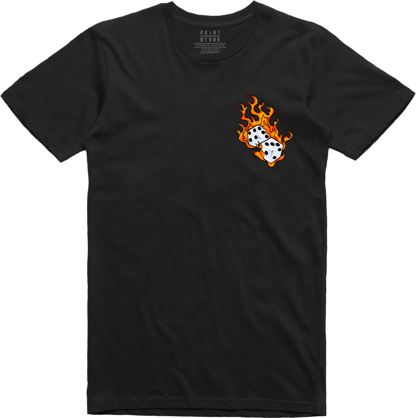 Flaming Dice Chest Embroidery T-Shirt - Black