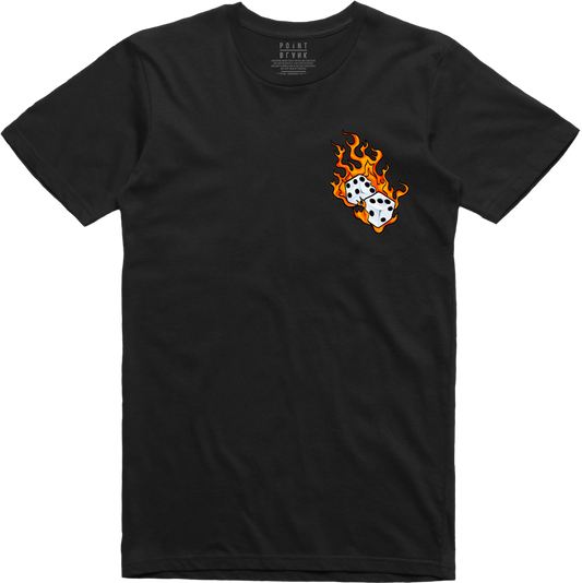 Flaming Dice Chest Embroidery T-Shirt - Black