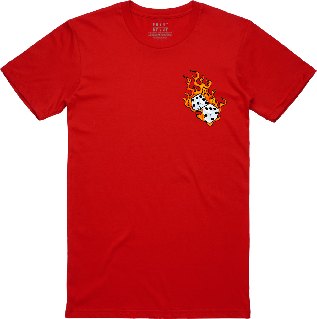 Flaming Dice Chest Embroidery T-Shirt - Red