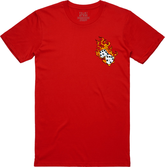 Flaming Dice Chest Embroidery T-Shirt - Red