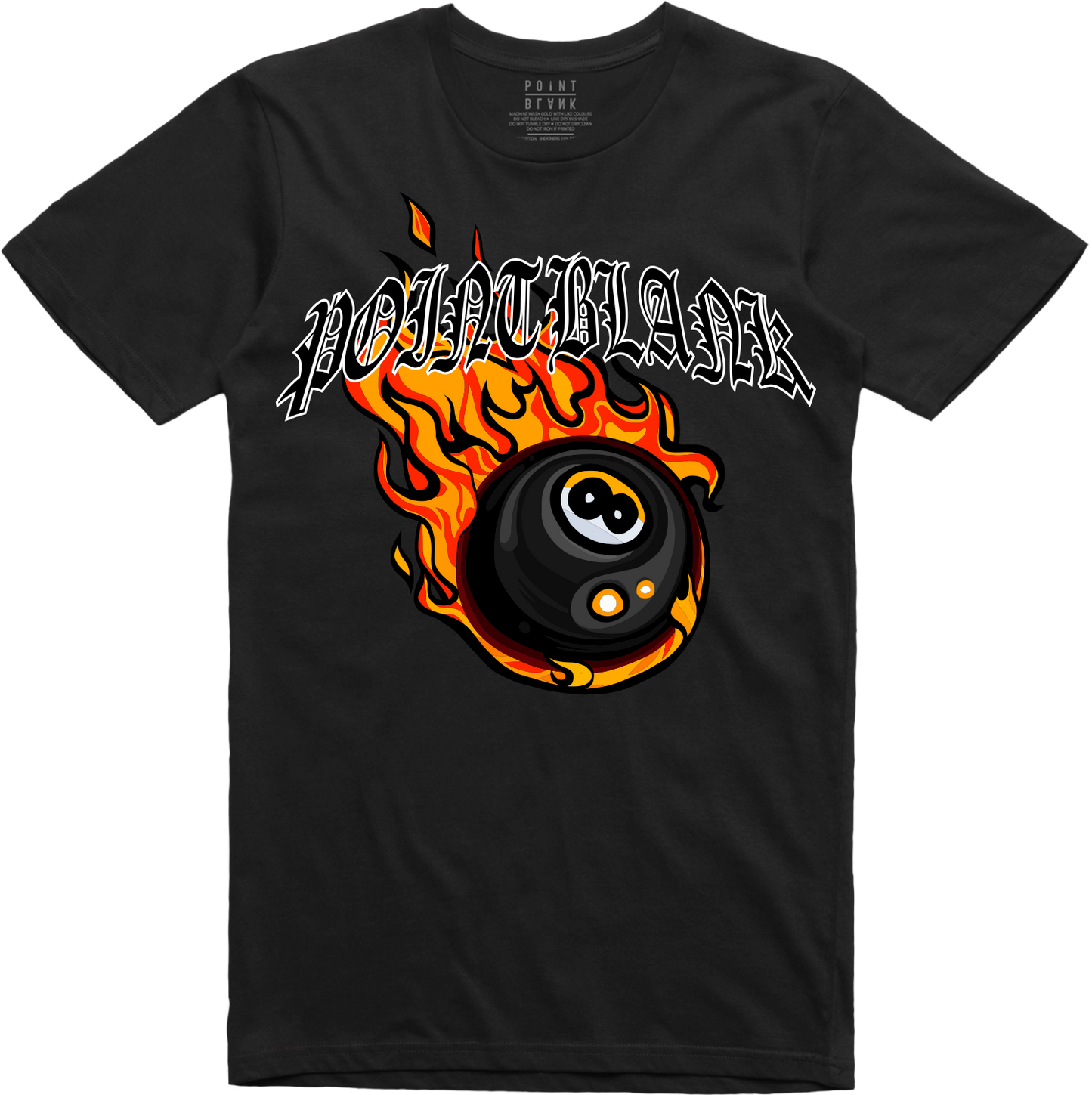 Flaming 8Ball Twill Applique T-Shirt - Black