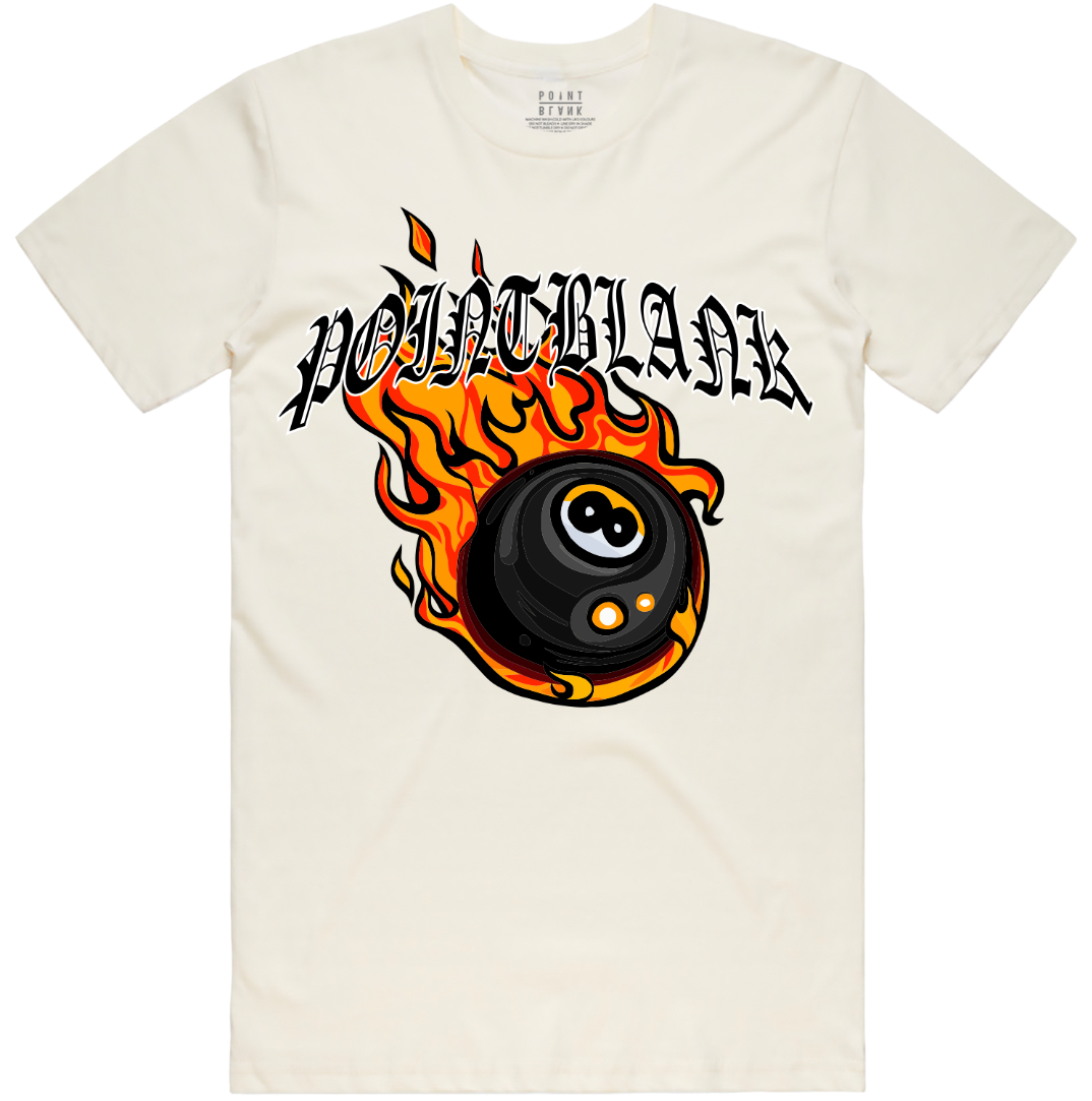 Flaming 8Ball Twill Applique T-Shirt - Natural