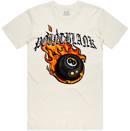 Flaming 8Ball Twill Applique T-Shirt - Natural