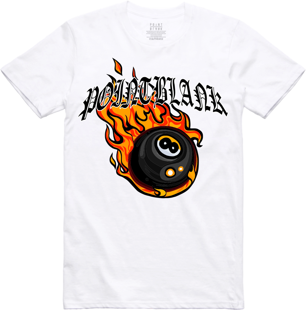 Flaming 8Ball Twill Applique T-Shirt - White