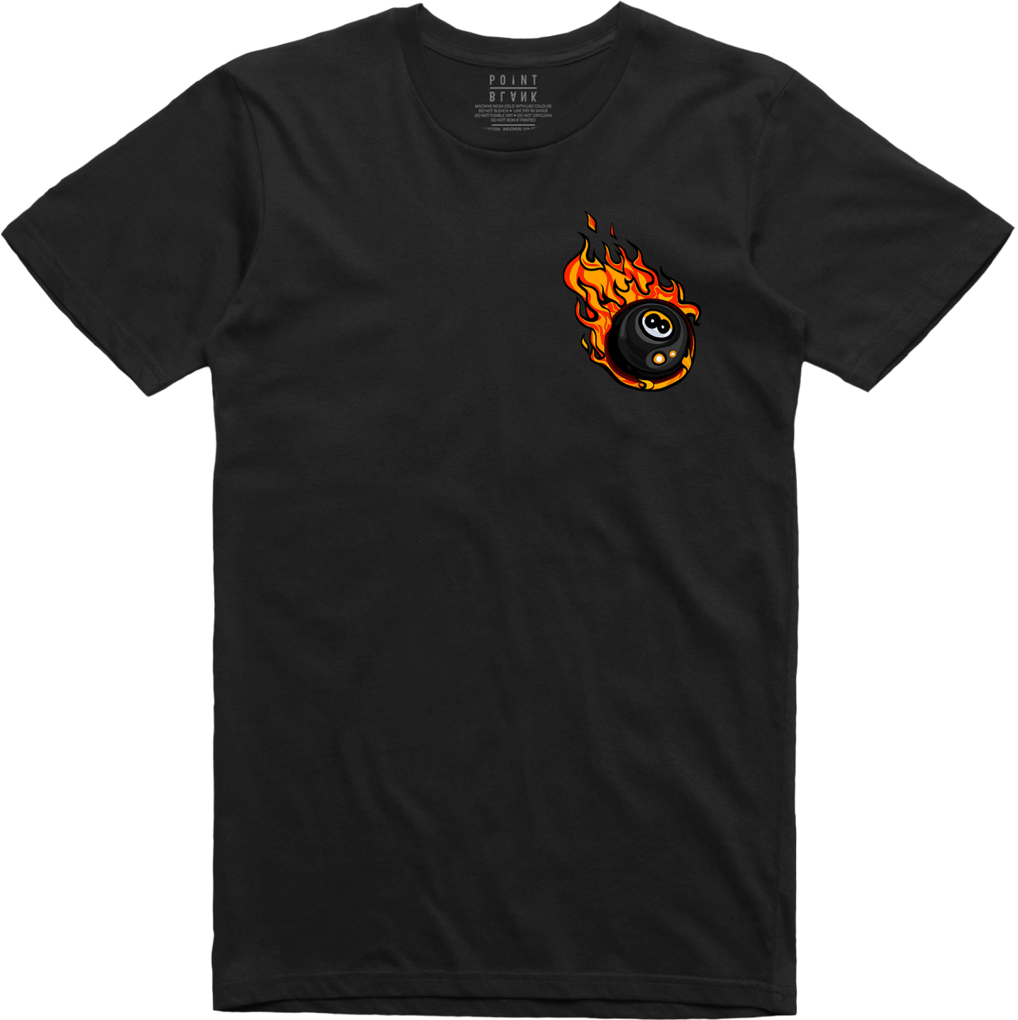 Flaming 8Ball Chest Embroidery T-Shirt - Black