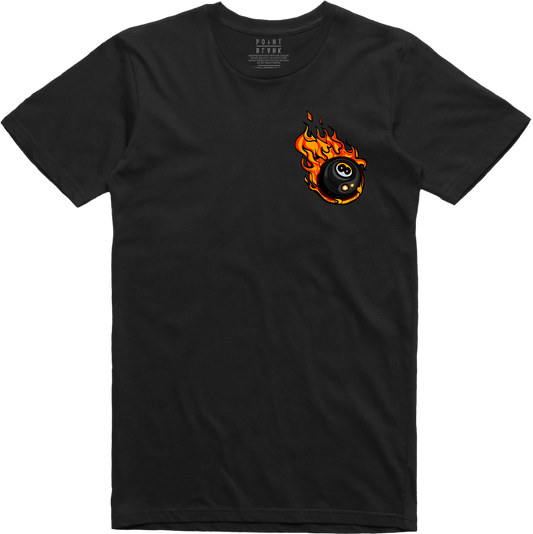 Flaming 8Ball Chest Embroidery T-Shirt - Black