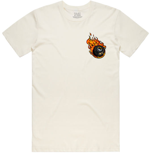 Flaming 8Ball Chest Embroidery T-Shirt - Natural