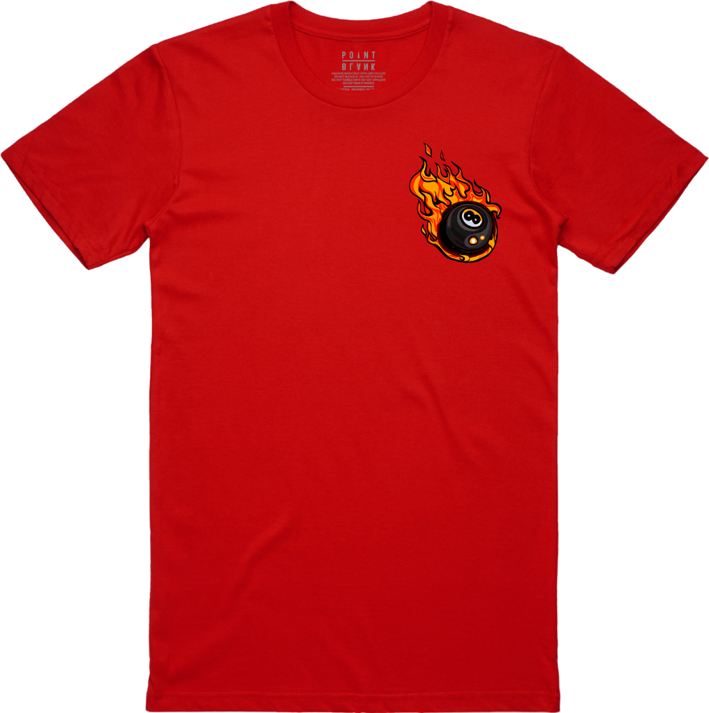 Flaming 8Ball Chest Embroidery T-Shirt - Red