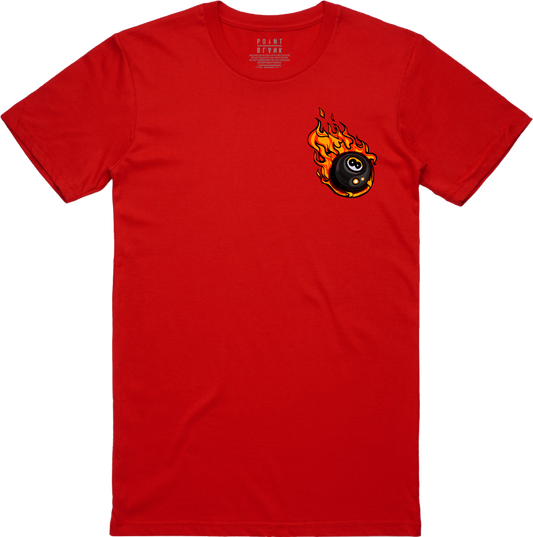 Flaming 8Ball Chest Embroidery T-Shirt - Red