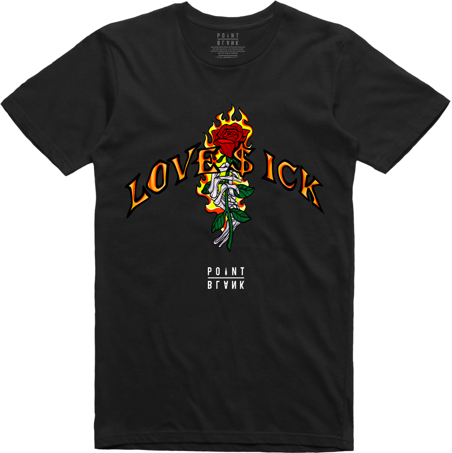 Love Sick Rose Twill Applique T-Shirt - Black