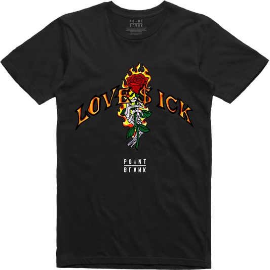 Love Sick Rose Twill Applique T-Shirt - Black